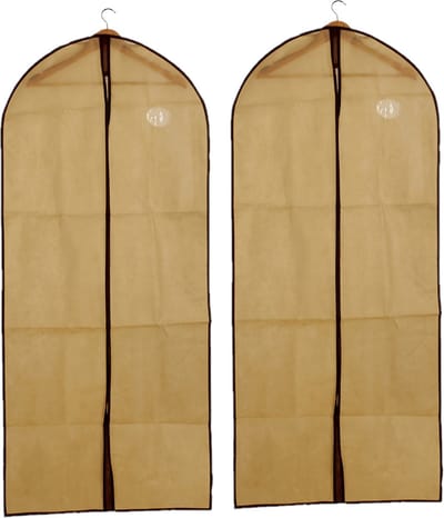 2x stuks beige kledinghoezen 60 x 137 cm met kijkvenster - Kledingkastbenodigdheden - Kleding opbergen - Colberts/jasjes/pakken opbergen - Kledinghoezen groot