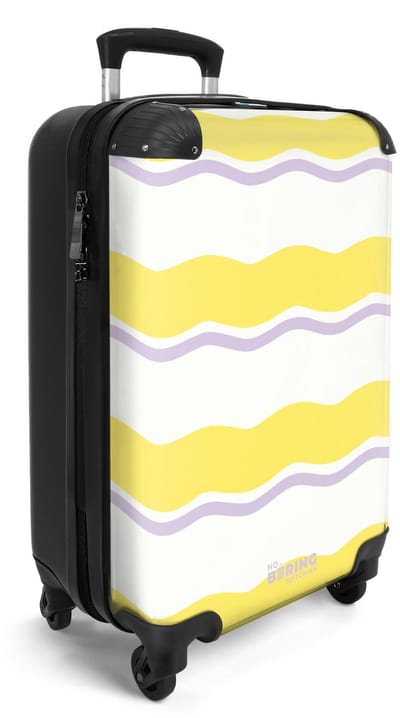 NoBoringSuitcases.com® - Handbagage koffer lichtgewicht - Reiskoffer trolley - Golvende strepen in geel met paars - Reis rolkoffer met wieltjes - Carry on reistrolley op wielen - Luggage suitcase - 55x40x20 en 55x35x25 - Bagage 55 cm