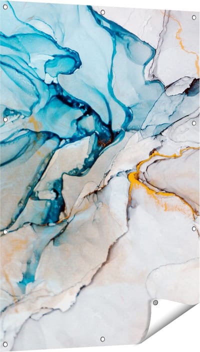 Gards Tuinposter Abstracte Kunst - Blauwe Grijze Marmer - 80x120 cm - Tuindoek - Tuindecoratie - Wanddecoratie buiten - Tuinschilderij