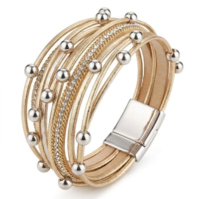 Goudkleurige Wikkel armband voor dames met Metalen Kralen – Modern Design met Magnetische Sluiting voor vrouwen