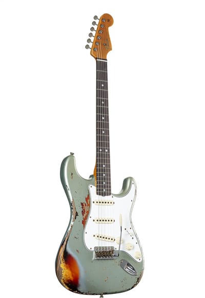 Fender 1965 Stratocaster Super Heavy Relic Super Faded/Aged Firemist Silver on 3TS - Custom elektrische gitaar