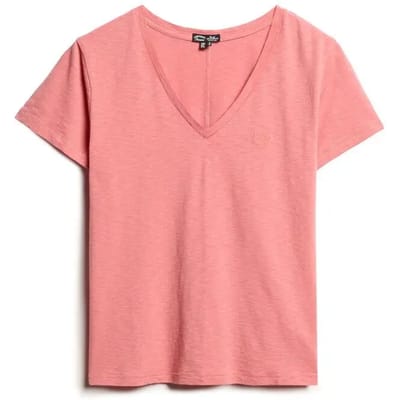 V-hals geborduurd T-shirt dames Superdry Slub