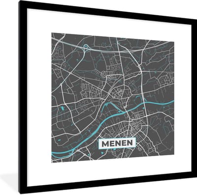 Fotolijst incl. Poster - Kaart – Plattegrond – Stadskaart – Menen – België - Grijs - 40x40 cm - Posterlijst