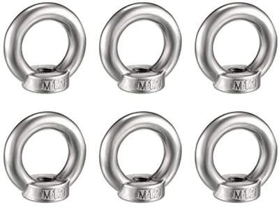 SnelShoppen - 6 Stuks M12 Ring Moer Hefoog Moeren RVS Bevestigingsmateriaal Met Draad Voor Hefaccessoires, Gepolijst, Zilver