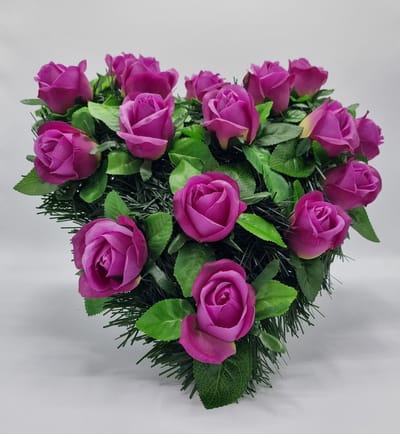 Bloemstuk - W115/10 - Hart - Roos - Paars - 40cm - Verzwaard - Buigzaam - Grafdecoratie