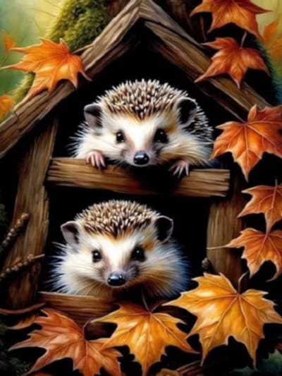 Diamond painting Egels herfst huisje 30x40cm vierkante steentjes