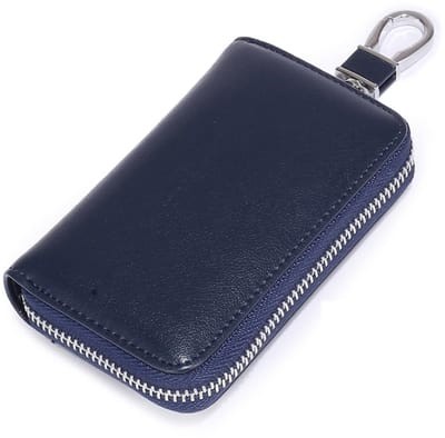 MTTproducts- Sleuteltas - Echt Leer - Draagbaar - 6 Sleutelposities - 2 Kaartsleuven - Afneembare Sleutelhanger - Mini-Muntvak