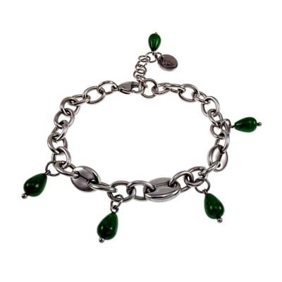 16cm tot 20cm Armband Dames - Groen Armband - Gepolijst RVS - Ovale Schakelsarmband met Natuurstenen Hangers- Verstelbaar