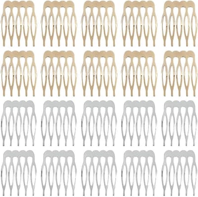 Set van 20 metalen zijkammetjes met 5 tanden, Franse haaraccessoires voor elegante haarstijlen en vlechten in zilver en goud.