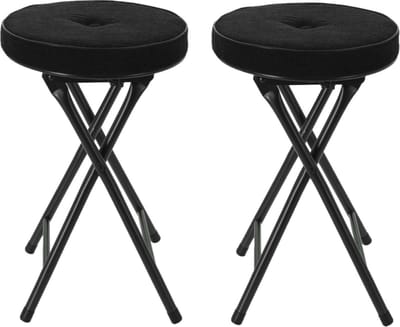 Home & Styling Bijzet krukje/stoel - 2x - Opvouwbaar - Zwart - Ribcord - D33 x H49 cm