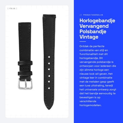Dailygoods- Horlogebandje Universeel - Vervangend Horlogebandje - Metalen Gesp - Vintage Leer - 12mm/22mm - Zwart - Horlogeband