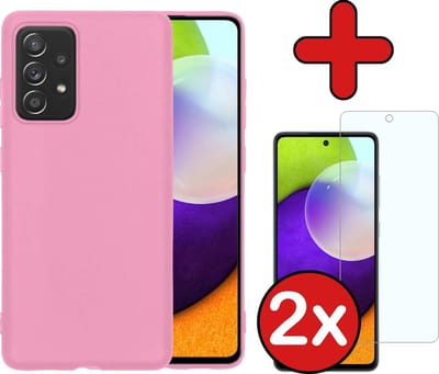 Hoesje - Met 2x Screenprotector - Geschikt voor Samsung Galaxy A52 - Sterk & Shockproof - Telefoon Hoes - Back Cover - Siliconen Case - Telefoonhoes - Lichtroze