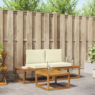 vidaXL - Buiten - bank - set - 3 - st - Naturel - Massief - Acacia - Hout - en - Polyester