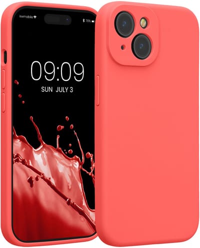 kwmobile telefoonhoesje geschikt voor Apple iPhone 15 - TPU backcover met siliconen coating - Smartphone case in neon koraal