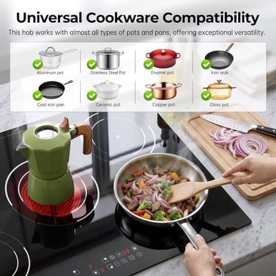 Keramische Kookplaat - Inbouwkookplaat 5 zones - Koken en Bakken - 9000 Watt Vermogen - 77 cm - Matzwart