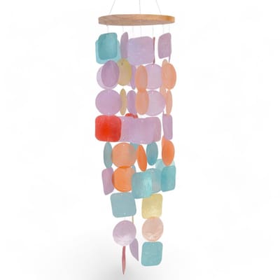 Dailygoods- Windspel Handgemaakt - Pastelkleuren - Houten Ophanging - 14,5 x 14,5 x 48 cm - Indoor/Tuin - Klankspel - Mobiel