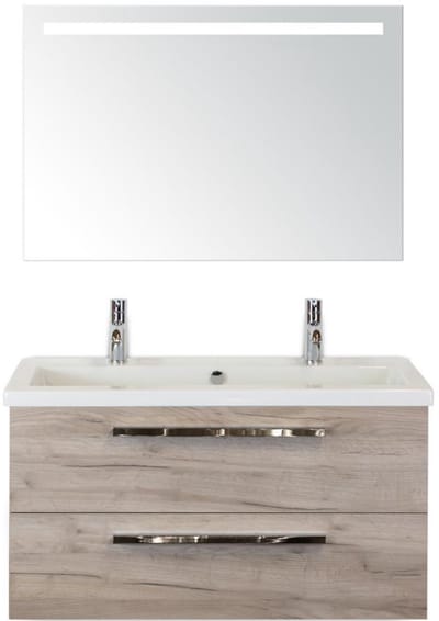 Seville Badmeubelset 100 cm - Craft Oak - Wastafel Djazz 2 Kraangaten met Sence Spiegel