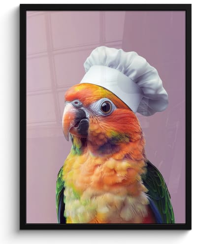 Fotolijst inclusief poster - Posterlijst 50x70 cm - Posters - Papegaai - Koksmuts - Nieuwsgierig - Vogel - Foto in lijst - Keuken decoratie muur - Wanddecoratie accessoires - Muurdecoratie - Schilderijen