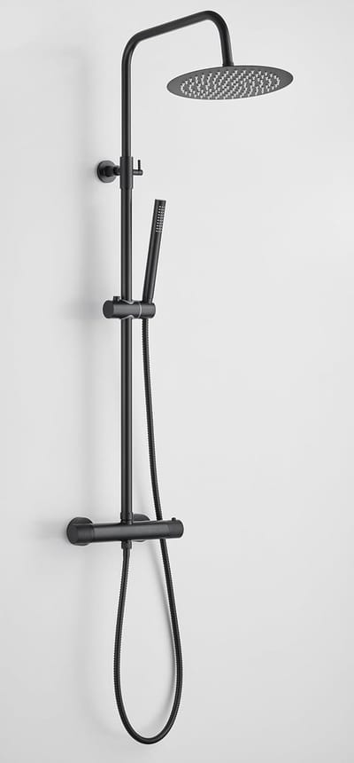 ERFU Thermostatische Regendouche Ø250 mm – Douchekolom met Handdouche – Anti-Kalk – 38°C Veiligheidsstop – Mat Zwart