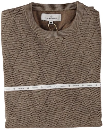 Fellows United Pullover Premium Crew Neck Argyle Struct. Brown (52.1150 - 145)