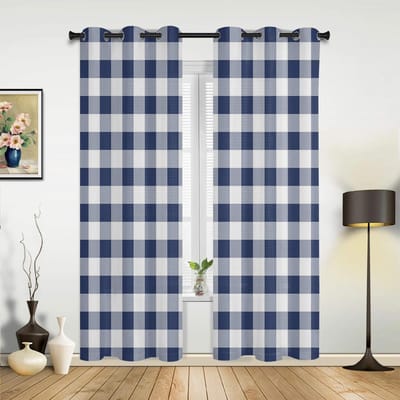 Marineblauw Ruitjes Idylische Stijl Geruite Gordijnen voor Slaapkamer Familiekamer Gordijnen Keuken Kinderkamer Raambekleding Woondecoratie 135W x 60H(cm) x1