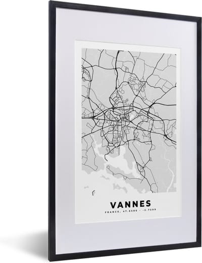 Fotolijst incl. Poster - Stadskaart – Frankrijk – Kaart – Vannes – Plattegrond - 40x60 cm - Posterlijst
