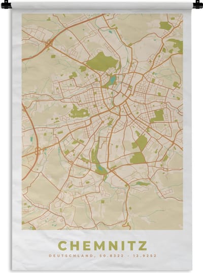 Wandkleed - Wanddoek - Stadskaart - Chemnitz - Vintage - Kaart - Plattegrond - 120x180 cm - Wandtapijt