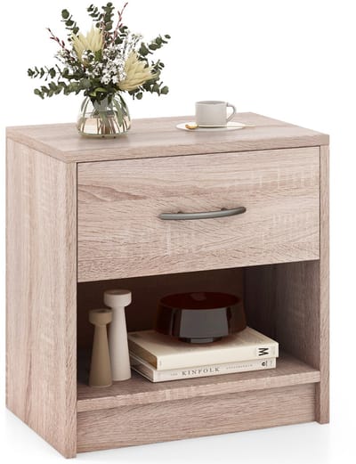 COSTWAY Nachtkastje met lade, kleine bijzettafel met open vak, banktafel, nachtkastje, nachtkastje voor slaapkamer, woonkamer, 38,5 x 28 x 40,5 cm (naturel)