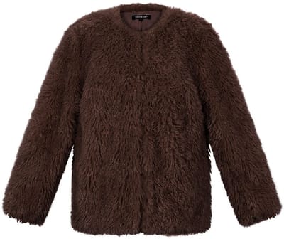 Comfortabele Geweven Polyester Damesjas met Zachte Pluizige Textuur - Bruin - Maat S