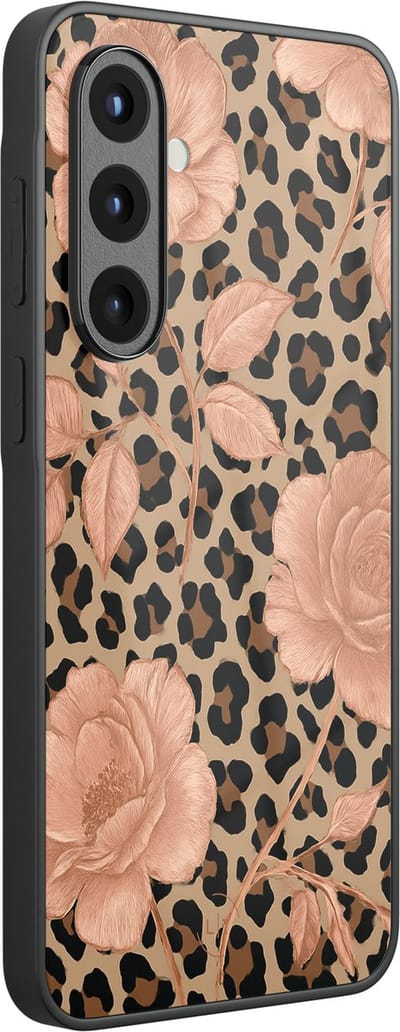 Hoesje geschikt voor Samsung Galaxy A57 - Leo flowers - Luxe Glazen Hardcase - Print / Illustratie - Groen