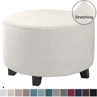 1 stuks Allesomvattende Ronde Ottomane Hoes Spandex Elastisch Voetenbankje 360 Graden Beschermer Ottomane Hoes voor Woonkamer Eenvoudige Installatie M Ottoman Cover