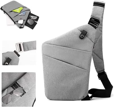 Borsttas - 1 stuk - Schoudertas voor rechts - Crossbody reistas - Schoudertas - Unisex - Anti-diefstal onderarmtas - Elastische schoudertas - Grijs