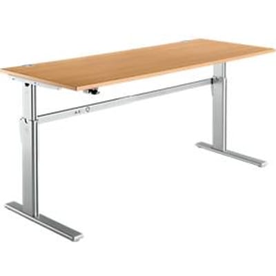 Standaard bureau, elektrisch in hoogte verstelbaar, rechthoekig, C-poot, B 1800 x D 800 x H 725-1185 mm, beuken/blank aluminium RAL 9006