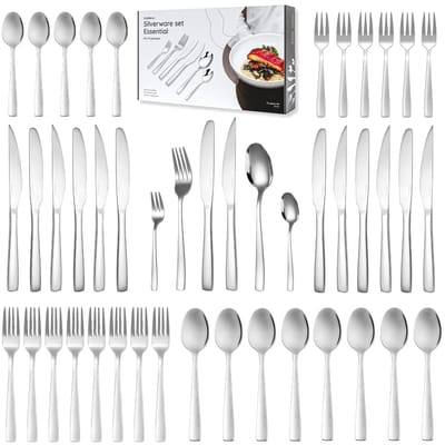 Deleca 12 Persoons Bestekset Essential (72-delig) - Lepels, Messen, Vorken, Steakmessen & Gebaksvorkjes - Vaatwasserbestendig Bestek - Glanzend Zilver / Edelstaal