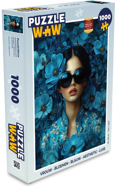 Puzzel Vrouw - Bloemen - Blauw - Aesthetic - Luxe - Legpuzzel - Puzzel 1000 stukjes volwassenen