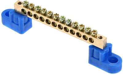 Allecto - Klemmenblok 12 posities - Aarding draad stekker - Compact formaat - M4/messing - Geschikt voor schakelkast - Blauw