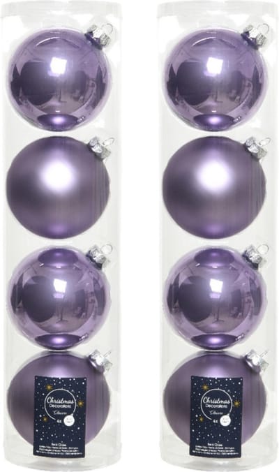 Decoris kerstballen - 8x st - lila paars - D10 cm - glas - kerstversiering