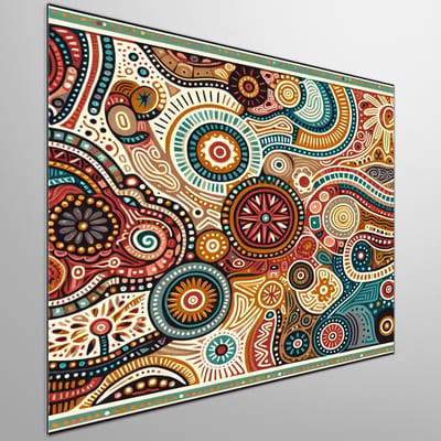 Modern aboriginal schilderij | Hedendaagse interpretatie van inheemse kunst in een moderne context | Kunst - 60x60 centimeter op Dibond | Foto op Dibond