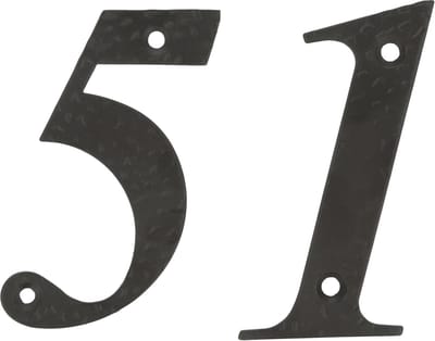 AMIG Huisnummer 51 - massief gesmeed staal - 10cm - incl. bijpassende schroeven - zwart