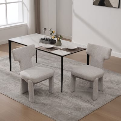 Eetkamerstoel Set van 2 - Onbekend - Chenille Gestoffeerde Fauteuil Armless Gebogen Rugleuning - Comfort Design - Chenille Hout - Beige