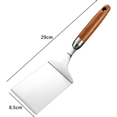 Spatule de cuisson à steak à tête carrée en acier inoxydable, pelle à pizza, crêpes, bœuf, grattoir, manche en bois, ustensiles de barbecue pour la cuisine brown