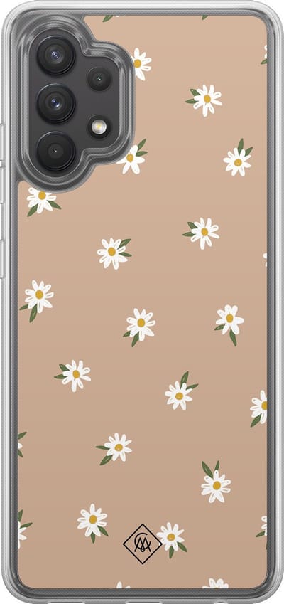 Casimoda® hoesje - Geschikt voor Samsung Galaxy A32 4G - Sweet Daisies - 2-in-1 case - Schokbestendig - Bloemen - Verhoogde randen - Bruin/beige, Transparant