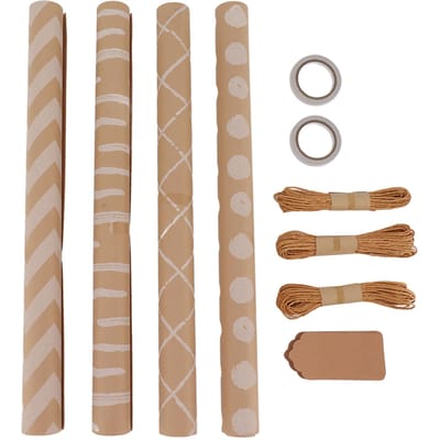 Ensemble de papier d'emballage Rouleaux de papier d'emballage Kraft polyvalents et respectueux de l'environnement avec étiquettes pour