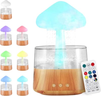 Regenwolk Luchtbevochtiger - Aroma Diffuser - Ontspanning en Slaap - Waterdruppel Geluid - 300 ml - Houtkleur
