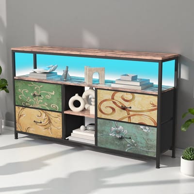 Industriële TV-kast met LED-Verlichting & 4 Lades - Multifunctionele Opbergkast voor Woonkamer, Keuken of Hal, 108x29.8x76.8cm
