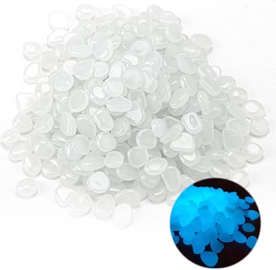 300 decoratieve glanzende kiezelstenen - lichtstenen voor buiten tuin aquarium - wit - glow in the dark .