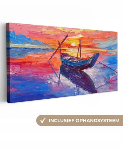 Canvas - Schilderij - Oil painting - Boot - Water - 40x20 cm - Interieur - Muurdecoratie