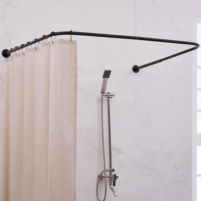 Dailygoods- Douchegordijnstang U-vormig - Verstelbaar 60-132 cm - Plafondondersteuning - 12 Ringhaken - Geen doorhangen - Brede toepassing - Douchestang