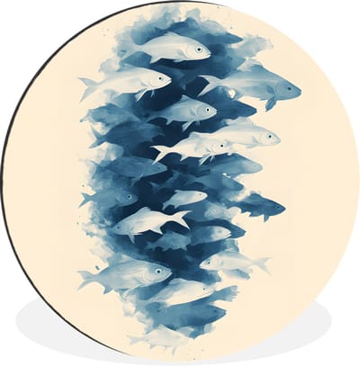 WallCircle - Wandcirkel - Muurcirkel - Vissen - Minimalistisch - Blauw - Aluminium - Dibond - 30x30 cm - Binnen en Buiten