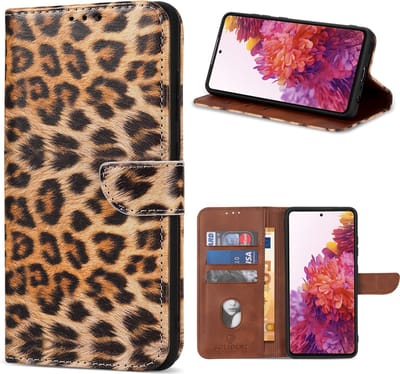 Geschikt Voor Samsung Galaxy S23 FE Hoesje - Solidenz Bookcase S23 FE - Telefoonhoesje S23 FE - S23 FE Case Met Pasjeshouder - Cover Hoes - Leopard - Panter - S23FE - Luipaard